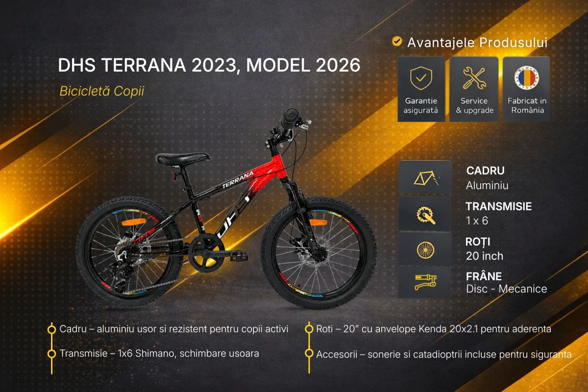11. Bicicleta Copii Dhs Terrana 2023, model 2026 - 20 Inch, Rosu-Negru
