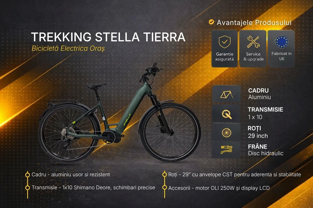 11. Bicicleta electrica Trekking Stella Tierra - 29 inch, 10V, L, Verde mat