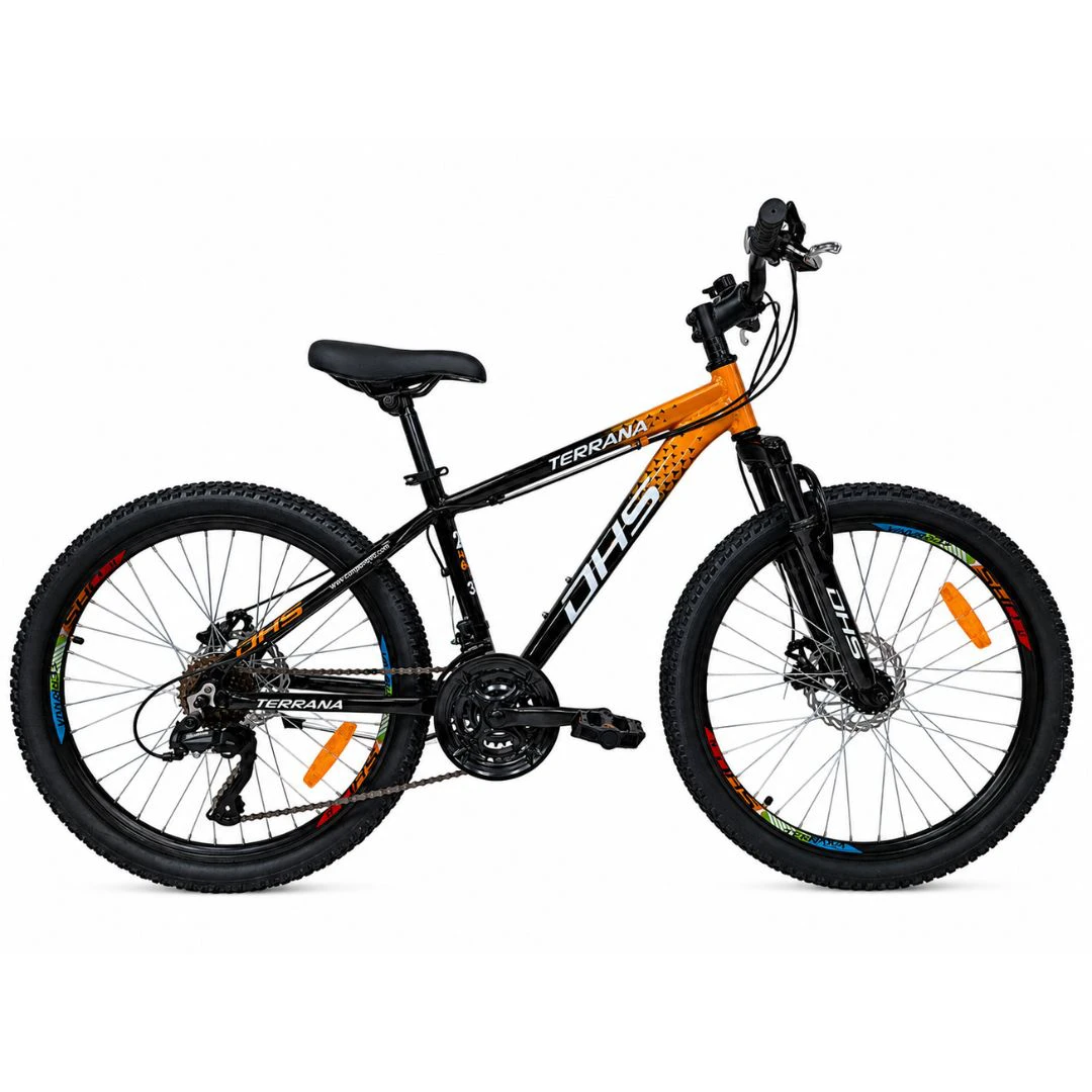 Bicicleta Copii Dhs Terrana 2423B, model 2026 - 24 Inch, Negru-Portocaliu - 225406