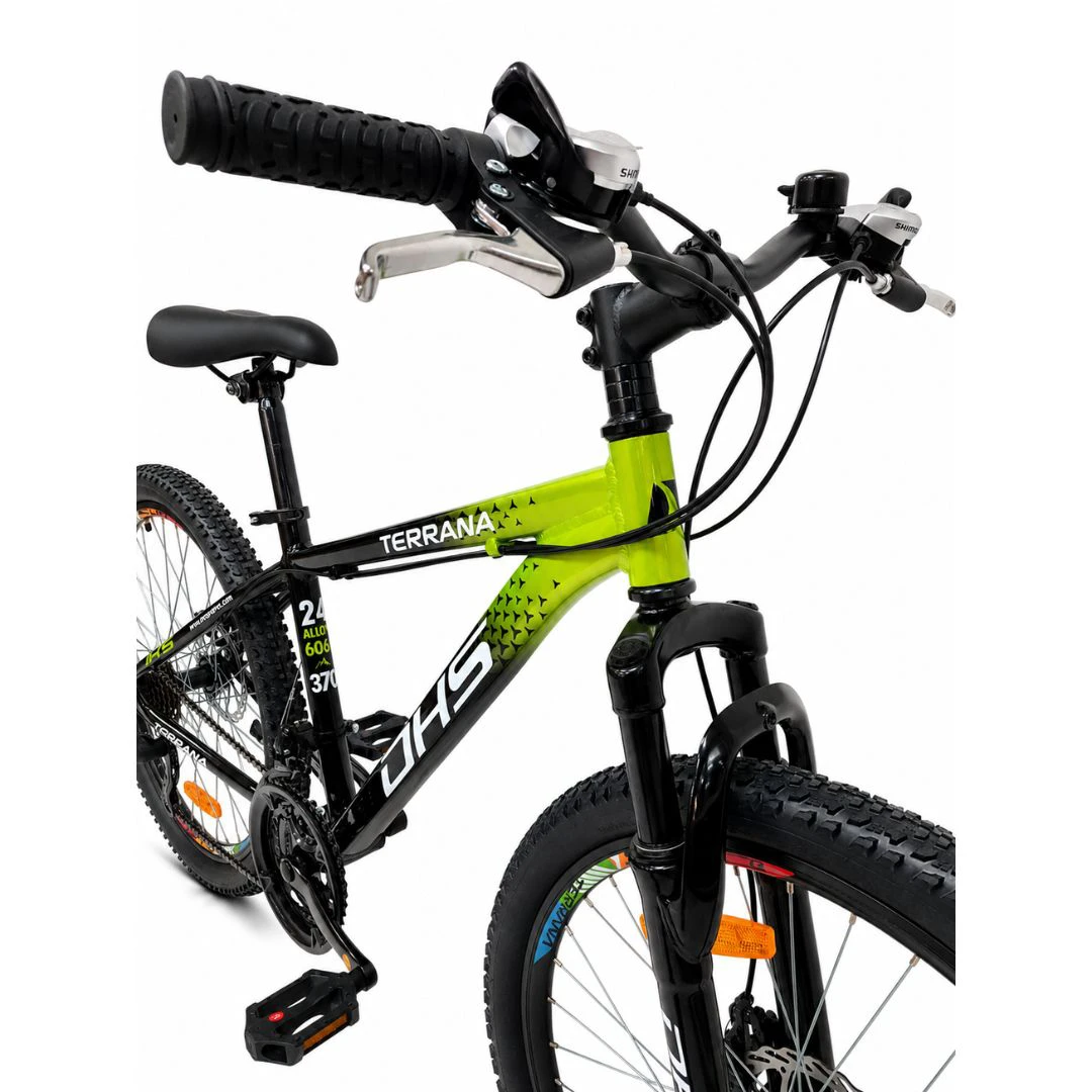 5. Bicicleta Copii Dhs Terrana 2423B, model 2026 - 24 Inch, Negru-Verde