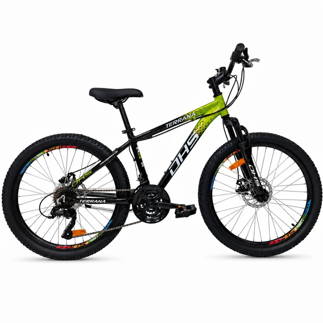 Bicicleta Copii Dhs Terrana 2423B, model 2026 - 24 Inch, Negru-Verde - 225404