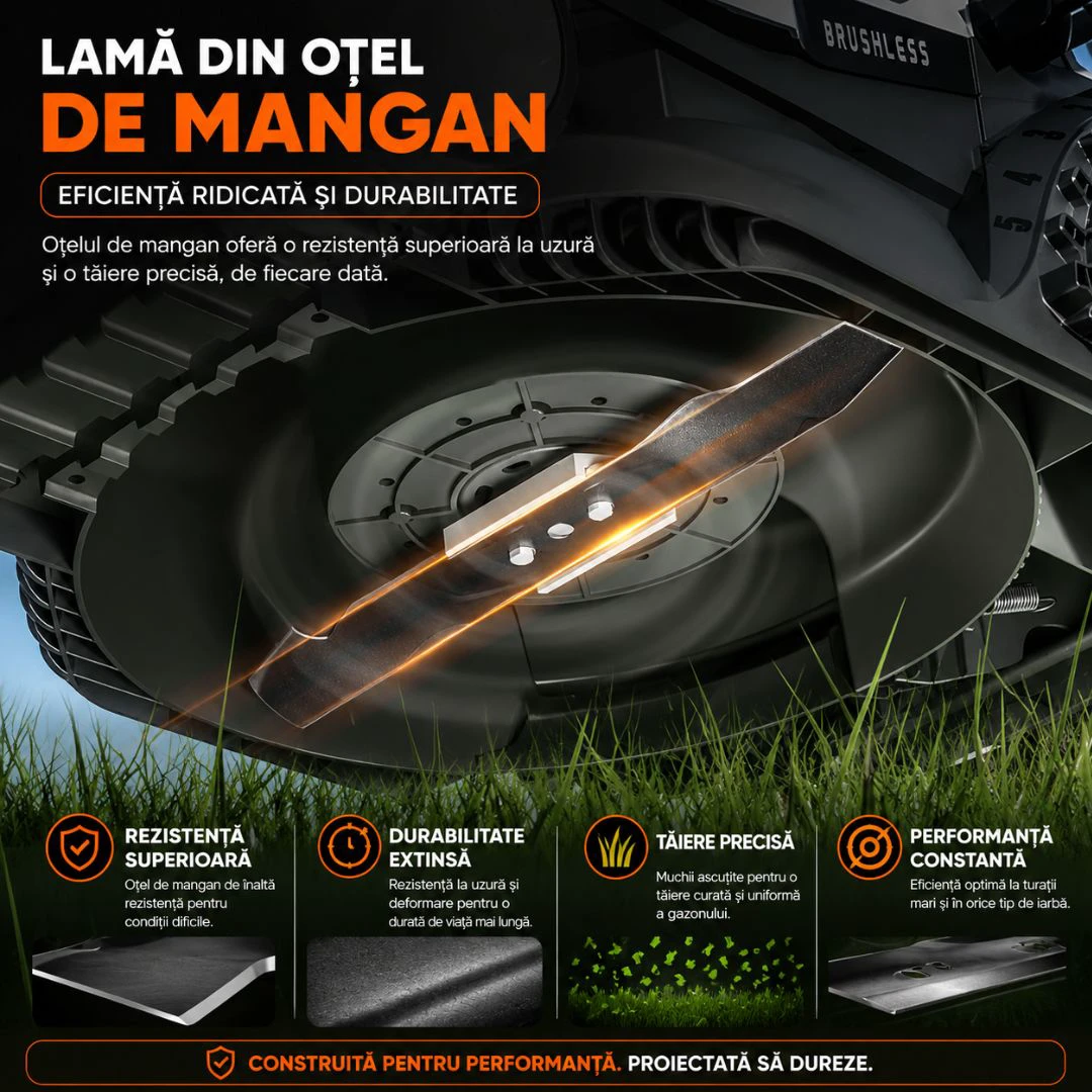 5. Masina de tuns gazonul Litheli U20LM00, 20V, acumulator 4Ah inclus, latime taiere 330 mm