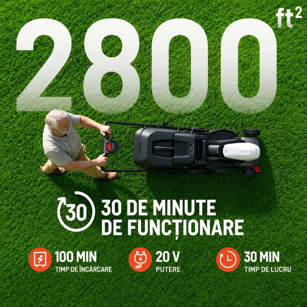 3. Masina de tuns gazonul Litheli U20LM00, 20V, acumulator 5Ah inclus, latime taiere 330 mm