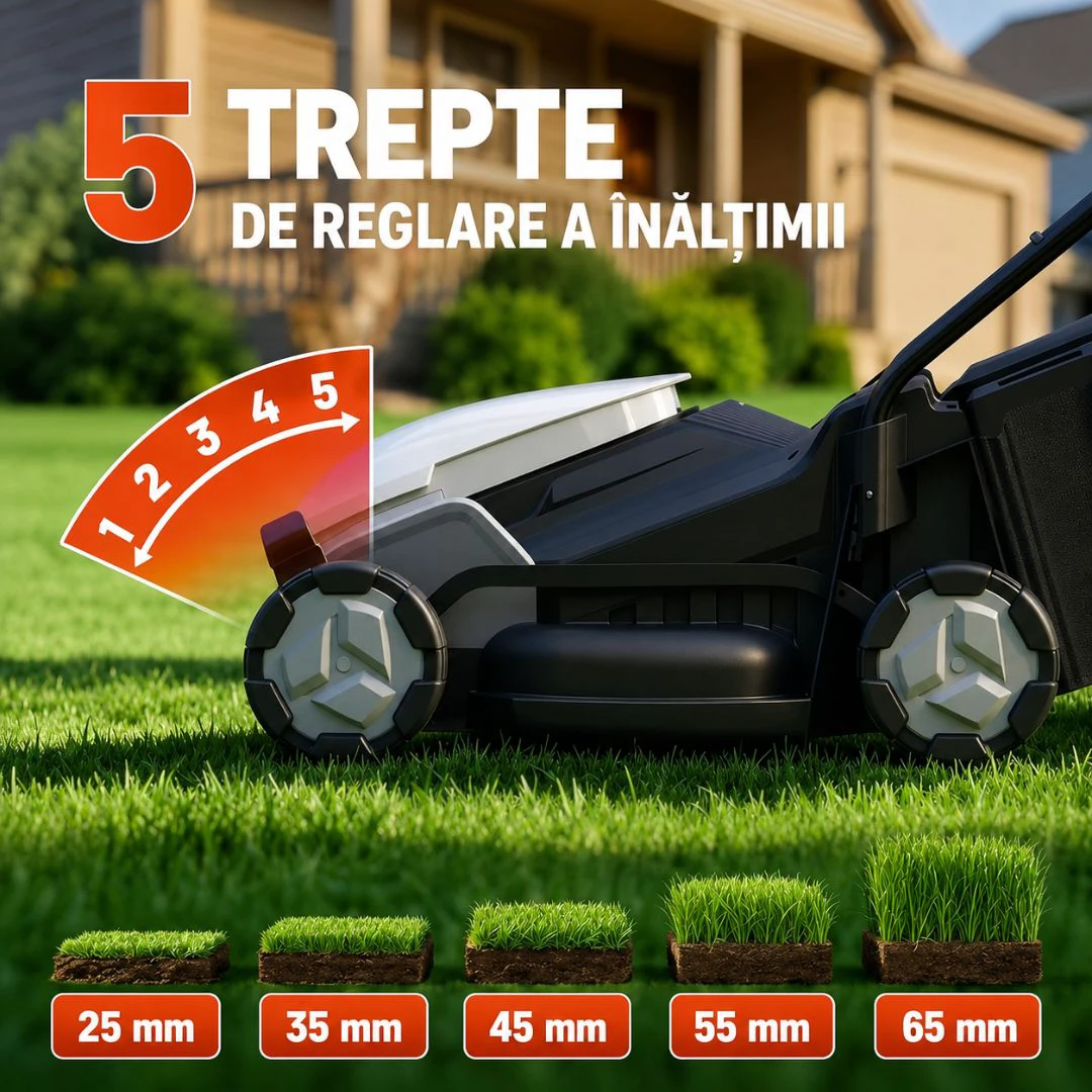 6. Masina de tuns gazonul Litheli U20LM00, 20V, acumulator 5Ah inclus, latime taiere 330 mm