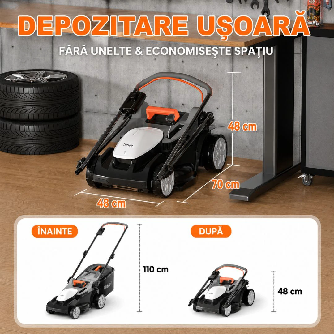 3. Masina de tuns gazonul Litheli U20LM00, 2x20V, 2 acumulatori 4Ah inclusi, latime taiere 370 mm