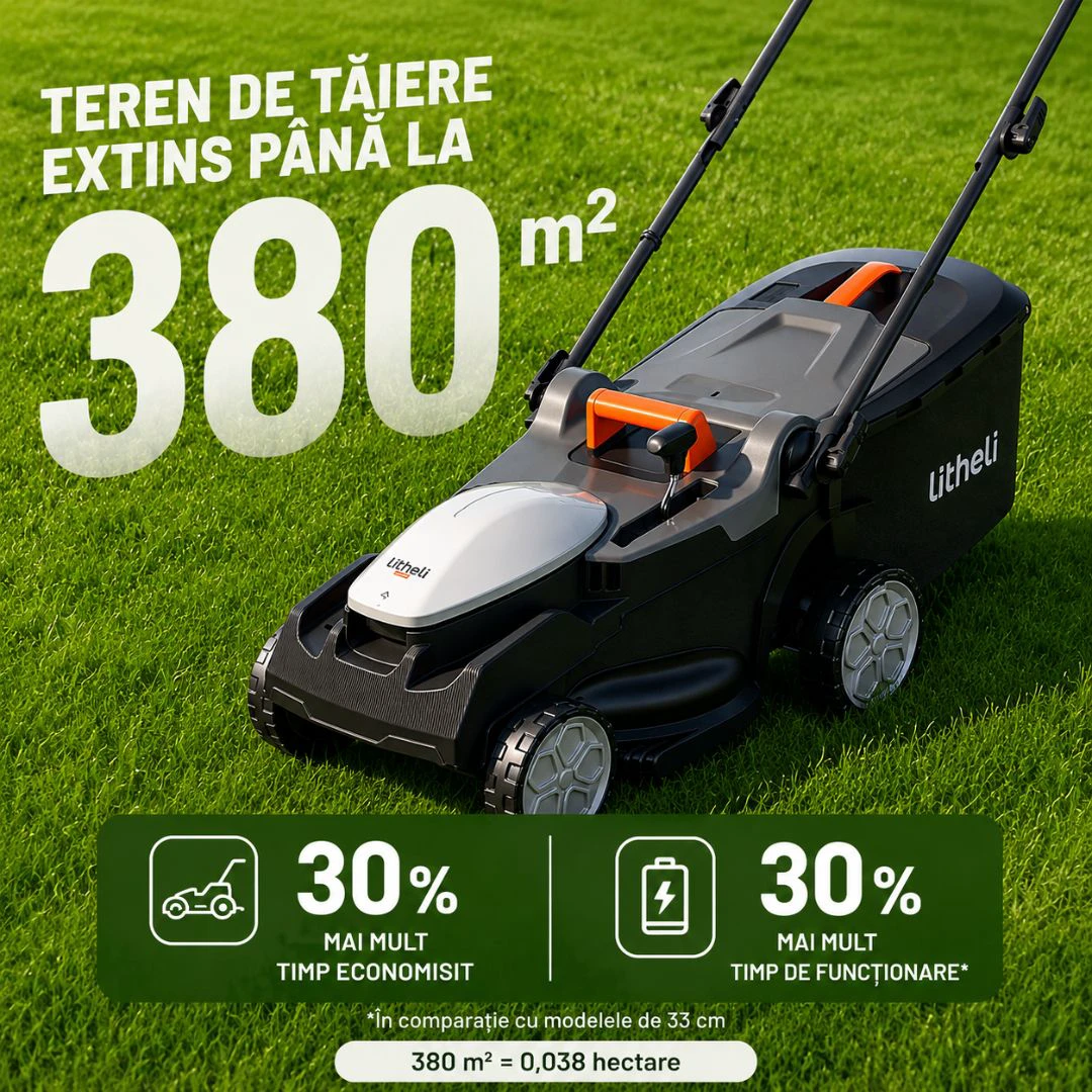 5. Masina de tuns gazonul Litheli U20LM00, 2x20V, 2 acumulatori 4Ah inclusi, latime taiere 370 mm