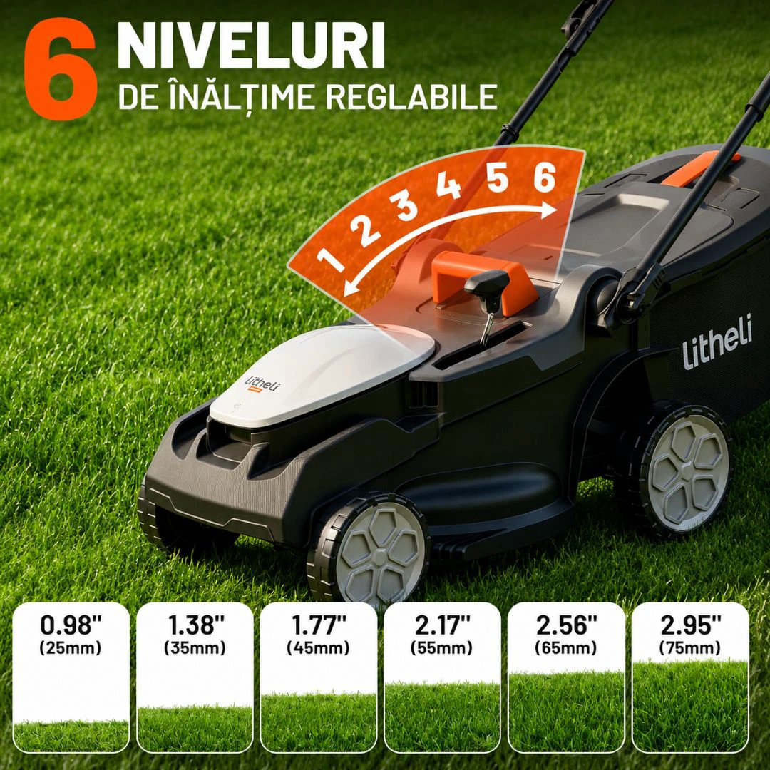 6. Masina de tuns gazonul Litheli U20LM00, 2x20V, 2 acumulatori 4Ah inclusi, latime taiere 370 mm