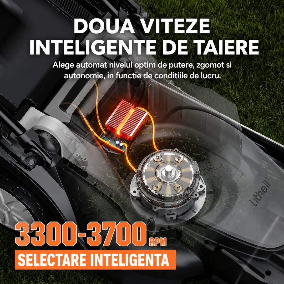 4. Masina de tuns gazonul Litheli U20LM00 Brushless, 2x20V, 2 acumulatori 2Ah inclusi, latime taiere 330 mm