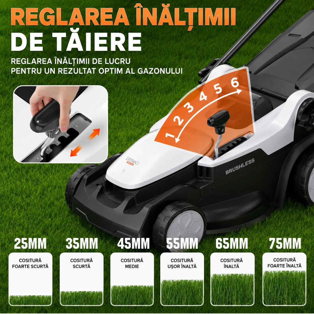 3. Masina de tuns gazonul Litheli U20LM03 Brushless, 2x20V, 2 acumulatori 4Ah inclusi, latime taiere 370 mm