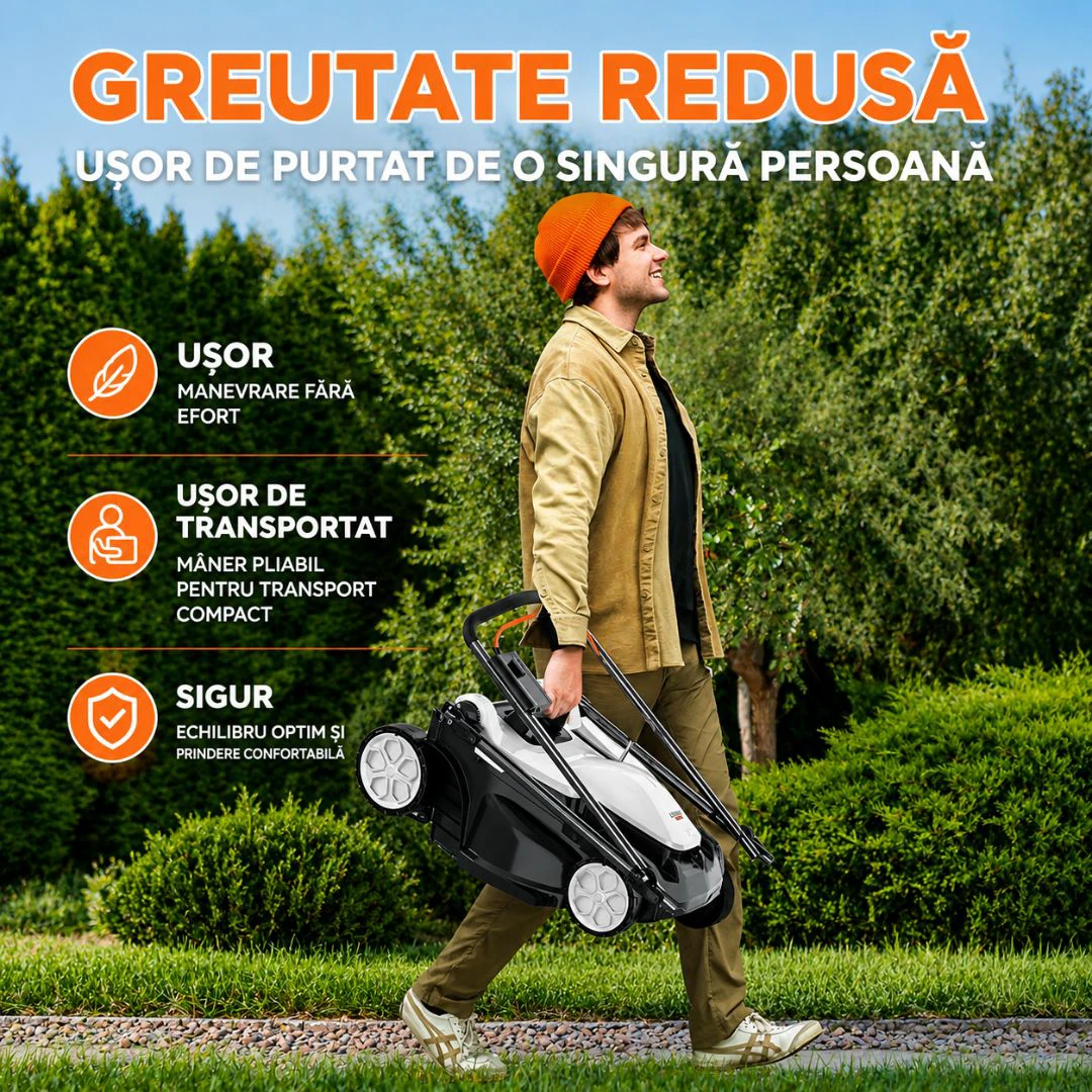 5. Masina de tuns gazonul Litheli U20LM03 Brushless, 2x20V, 2 acumulatori 4Ah inclusi, latime taiere 370 mm