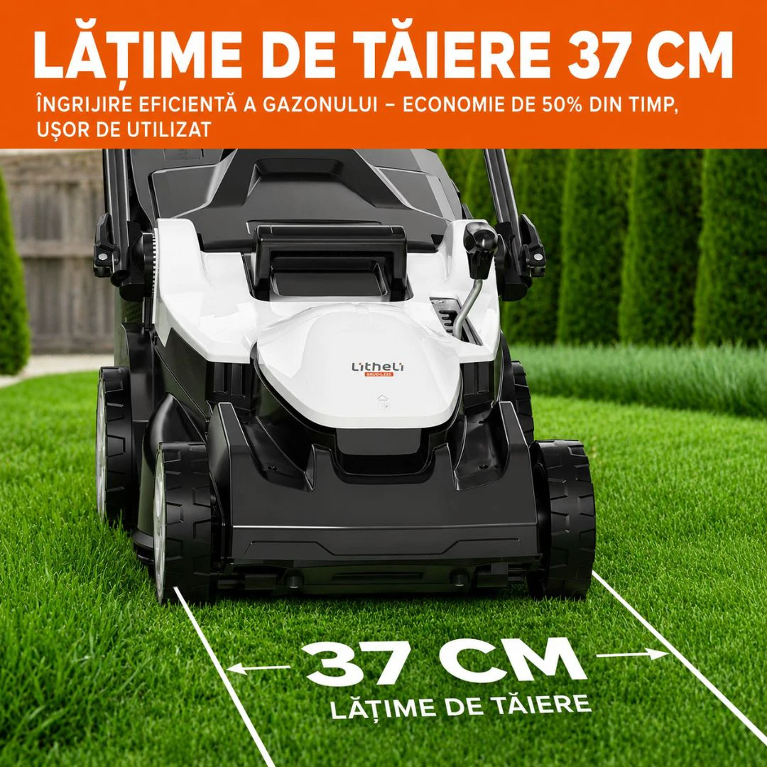 7. Masina de tuns gazonul Litheli U20LM03 Brushless, 2x20V, 2 acumulatori 4Ah inclusi, latime taiere 370 mm