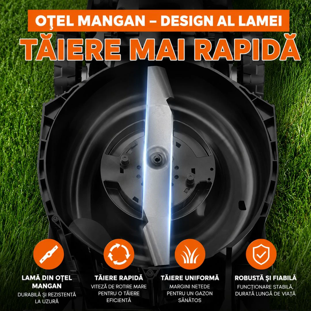 8. Masina de tuns gazonul Litheli U20LM03 Brushless, 2x20V, 2 acumulatori 4Ah inclusi, latime taiere 370 mm