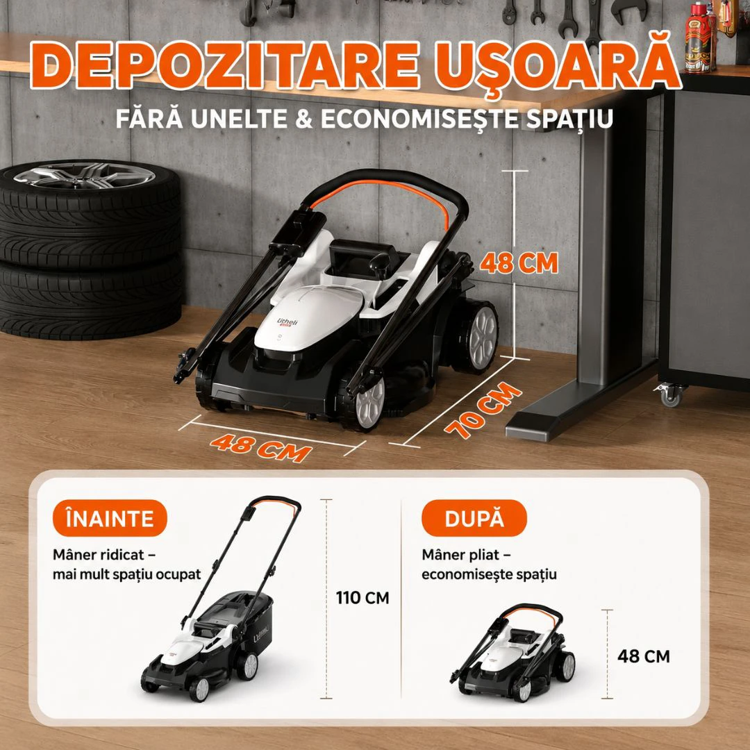 9. Masina de tuns gazonul Litheli U20LM03 Brushless, 2x20V, 2 acumulatori 4Ah inclusi, latime taiere 370 mm