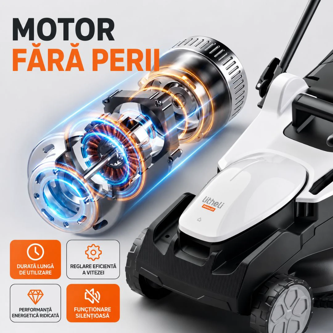 2. Masina de tuns gazonul Litheli U20LM03 Brushless, 2x20V, 2 acumulatori 4Ah inclusi, latime taiere 370 mm