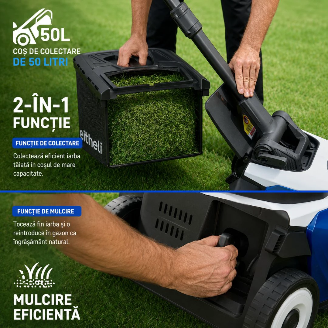6. Masina de tuns gazonul autopropulsata Litheli EasySurge U20LM01 Brushless, 2x20V, 2 acumulatori 4Ah inclusi, latime taiere 430 mm