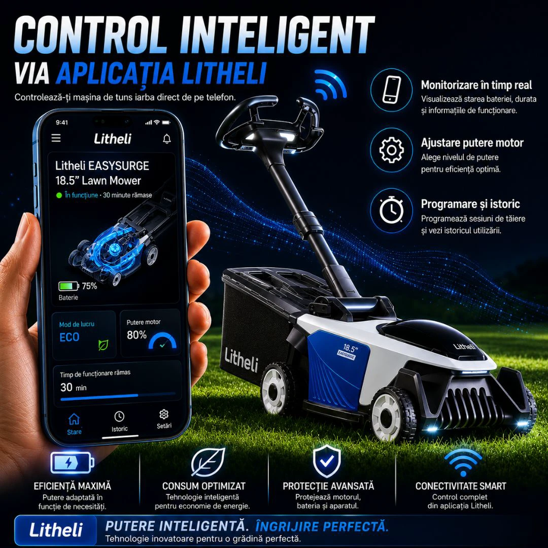8. Masina de tuns gazonul autopropulsata Litheli EasySurge U20LM01 Brushless, 2x20V, 2 acumulatori 4Ah inclusi, latime taiere 430 mm