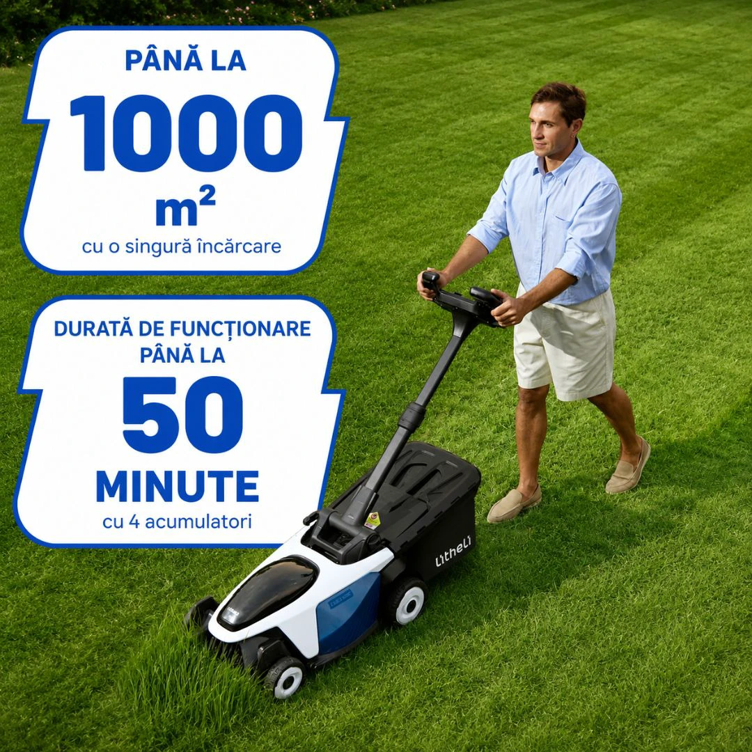 2. Masina de tuns gazonul autopropulsata Litheli EasySurge U20LM01 Brushless, 2x20V, 2 acumulatori 4Ah inclusi, latime taiere 430 mm
