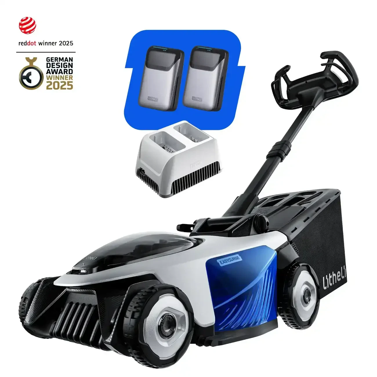 1. Masina de tuns gazonul autopropulsata Litheli EasySurge U20LM01 Brushless, 2x20V, 2 acumulatori 4Ah inclusi, latime taiere 430 mm