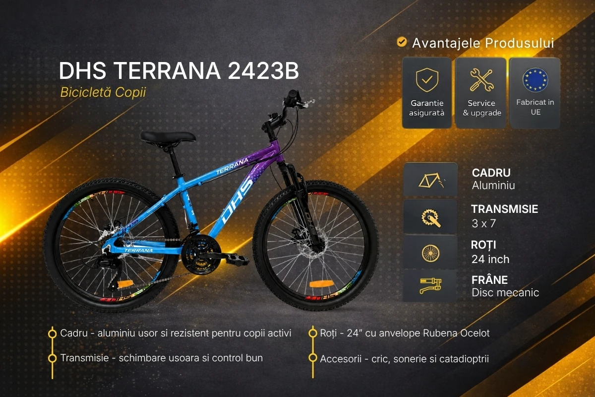 4. Bicicleta Copii Dhs Terrana 2423B, model 2026 - 24 Inch, Violet-Albastru