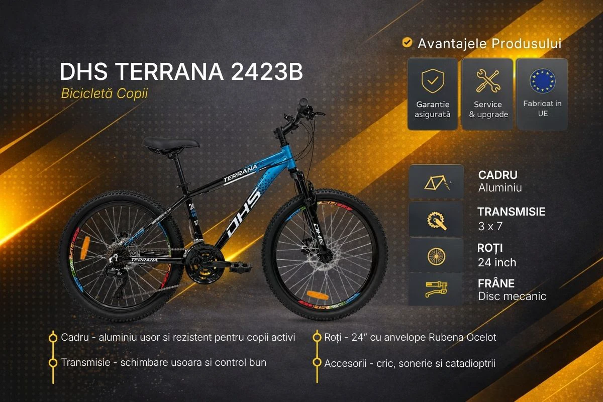 5. Bicicleta Copii Dhs Terrana 2423B, model 2026 - 24 Inch, Negru-Albastru