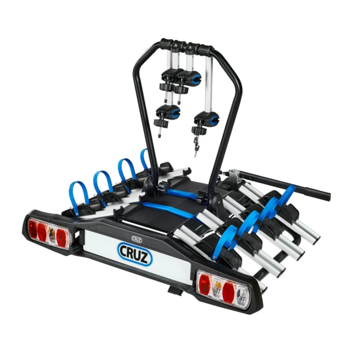 1. Suport pentru 4 biciclete, Cruz Pivot R3 940-516, cu prindere pe carligul de remorcare, 13 pini