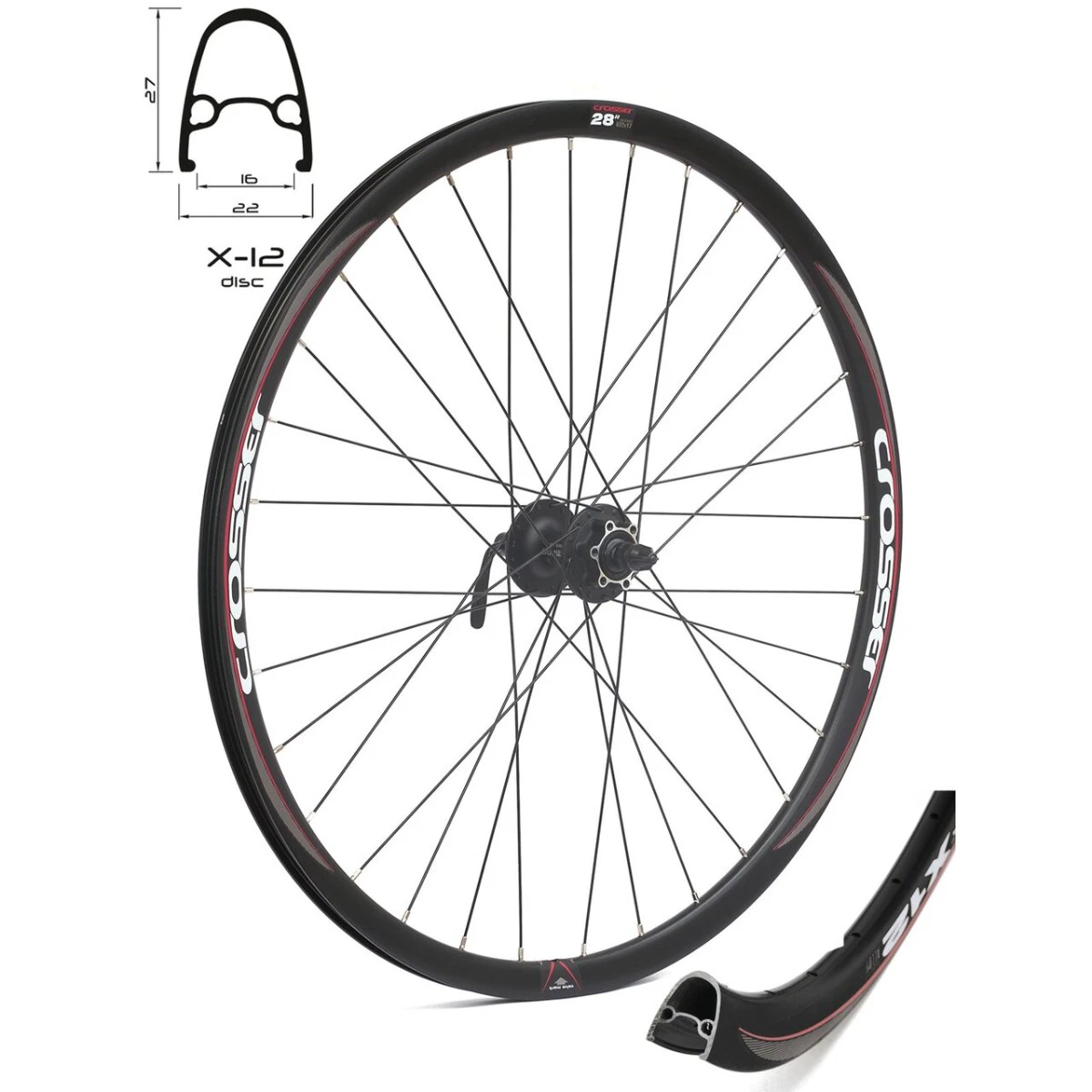 1. Roata Bicicleta Fata Crosser X12 32H 28" QR - Frana disc (6 suruburi) cu butuc Promax DB602EF