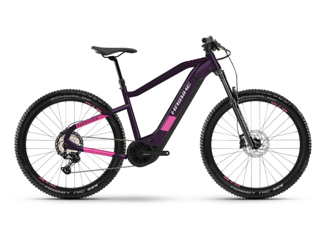 1. Bicicleta Electrica Hardtail Haibike HardSeven 8, Indigo-Razzmatazz S