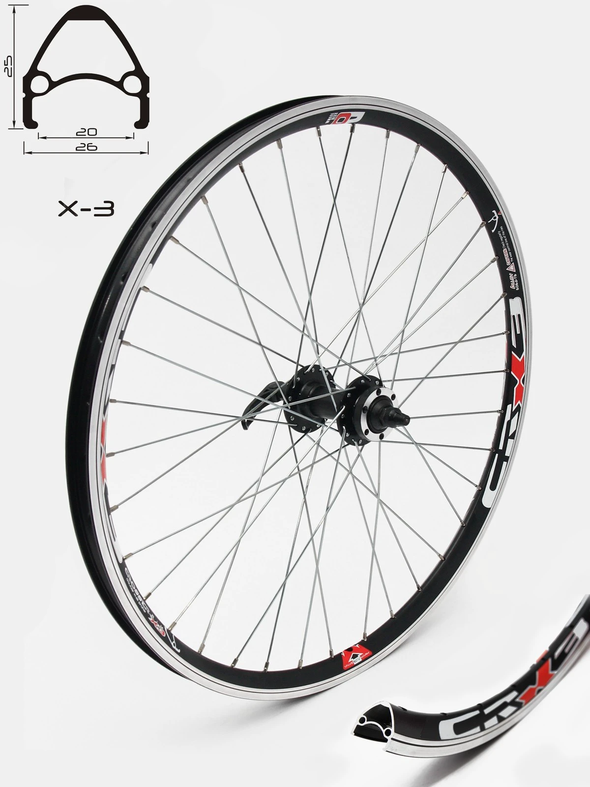 1. Roata Bicicleta Fata Crosser X3, 36H, 26", QR Disc, Negru