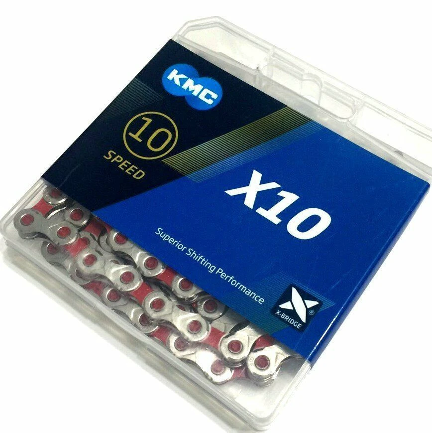 1. Lant Bicicleta KMC X10, 10Vit, 1/2 x11/128, 116 zale, Argintiu-Rosu