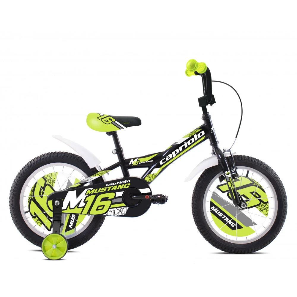 1. Bicicleta Copii cu Roti Ajutatoare Capriolo Mustang 16 Negru-Verde