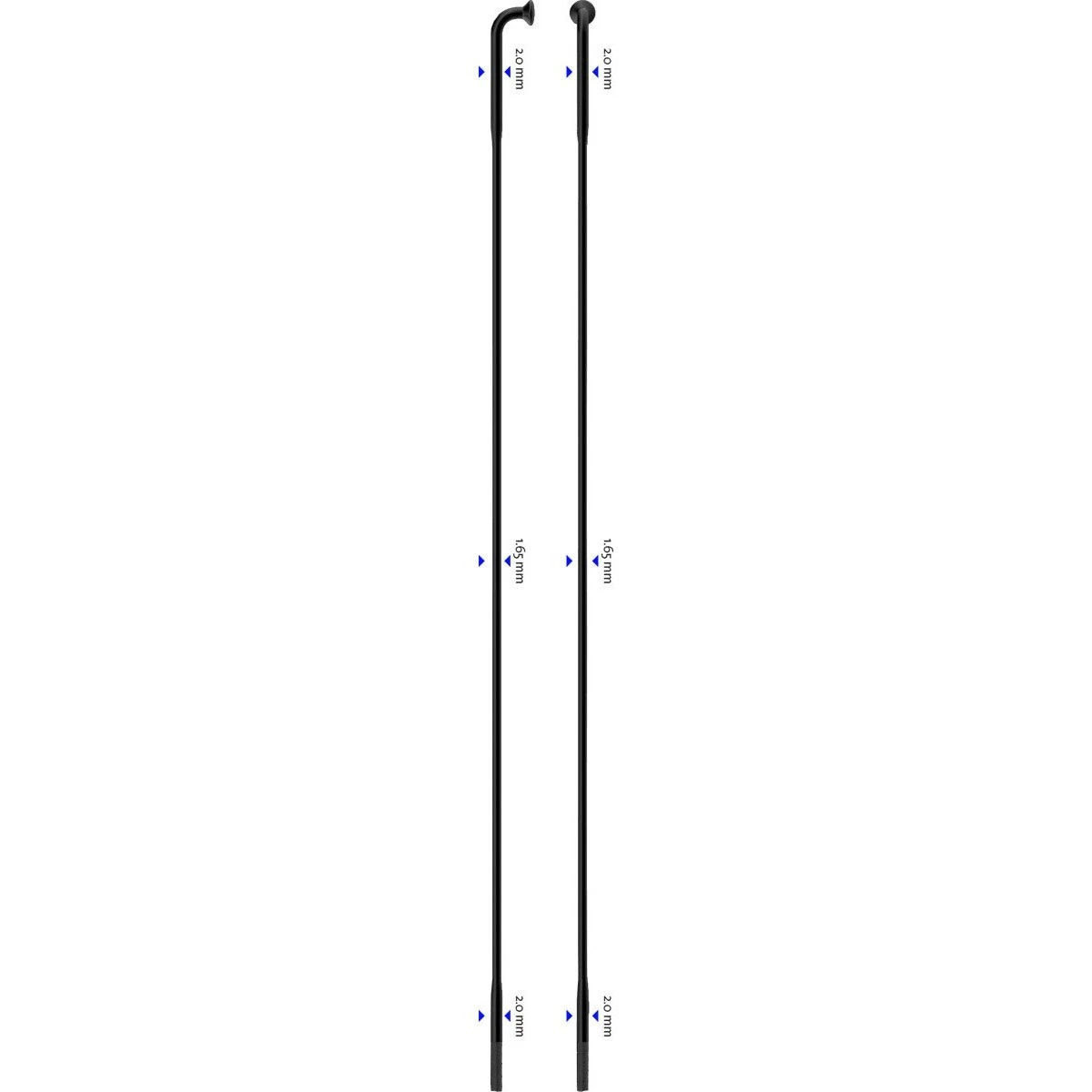 1. Spite Sapim D-Light negre, 2.0-1.65-2.0x264mm