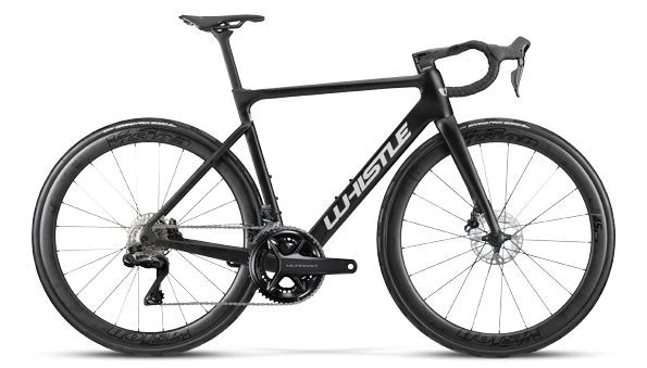 1. Bicicleta de sosea WHISTLE Vaero Carbon Shimano Ultegra Di2 7.8kg UCI approved, Black/Chrome, 49 cm