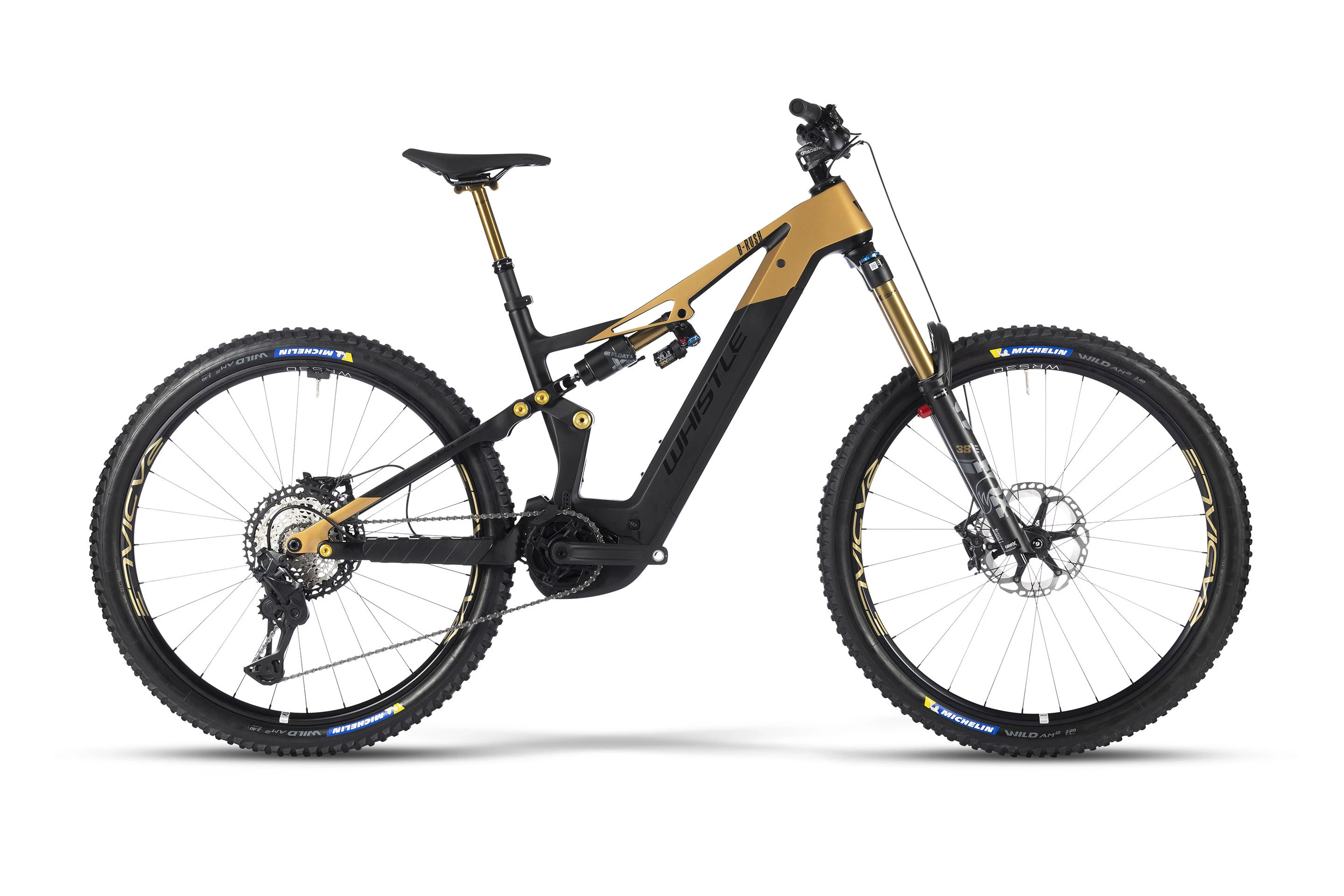 1. Bicicleta Electrica MTB Full Suspension WHISTLE B-Rush C12.6 Full Carbon NEW Bosch CX 800Wh - 120Nm, BLACK/GOLD, 40 cm