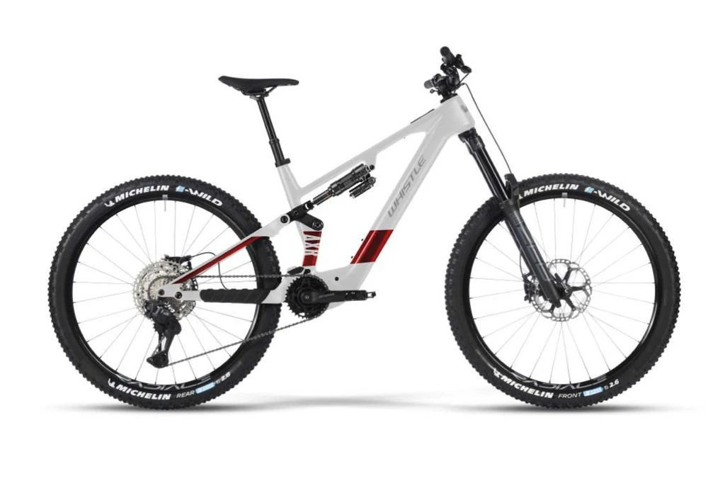 1. Bicicleta Electrica MTB Full Suspension WHISTLE AXR C8.7 Avinox M2S Di2 800Wh - 150Nm, WHITE/RED, 48 cm