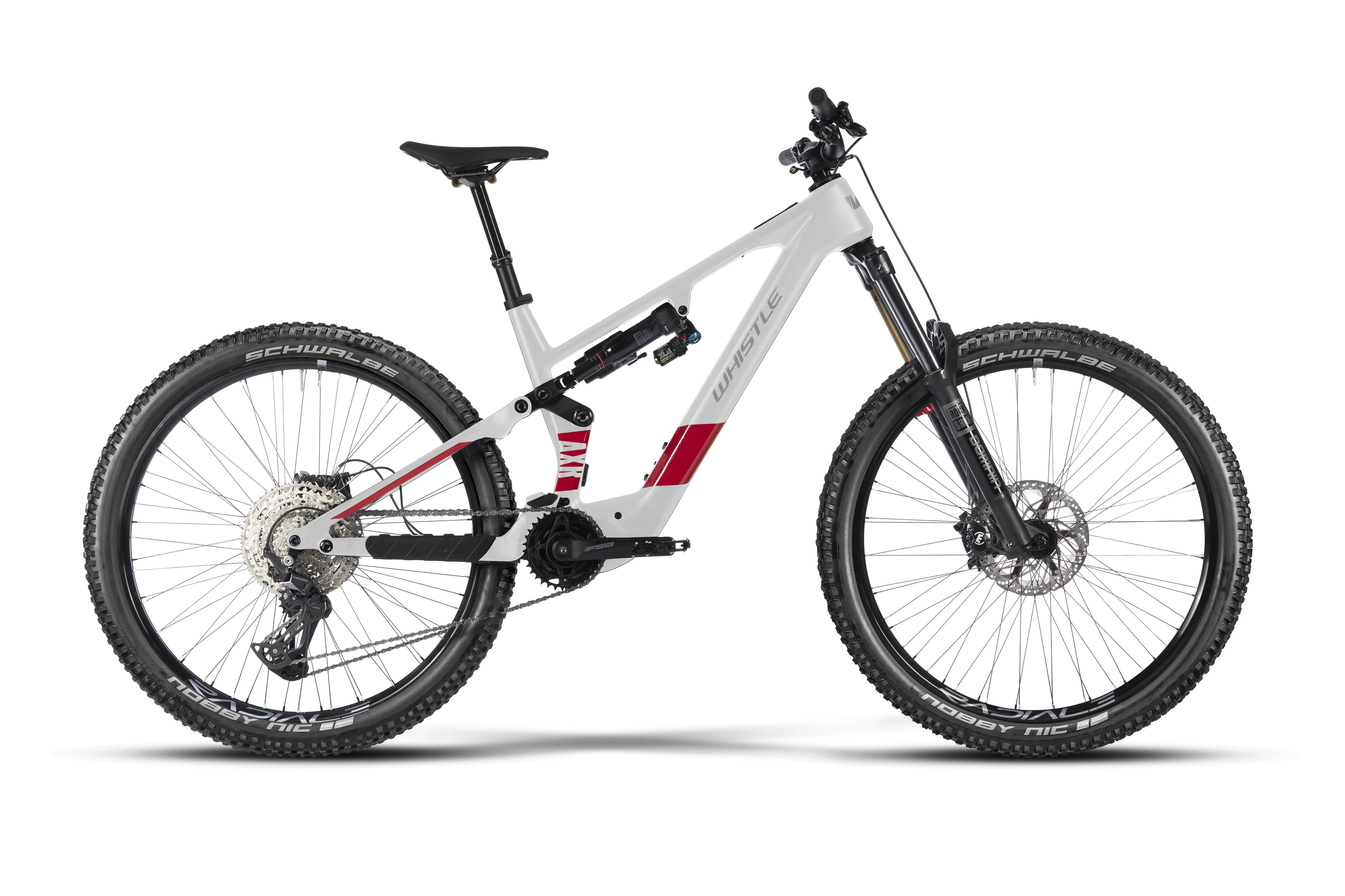 Bicicleta Electrica MTB Full Suspension WHISTLE AXR C6.7 Avinox M2S XT 800Wh - 150Nm, WHITE/RED, 40 cm - 251199