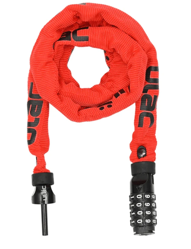 1. Antifurt Ulac 52nd Street cu cifru, otel calit ultra-rezistent, lungime 120cm, rezistent la taiere sau rupere, culoare rosie