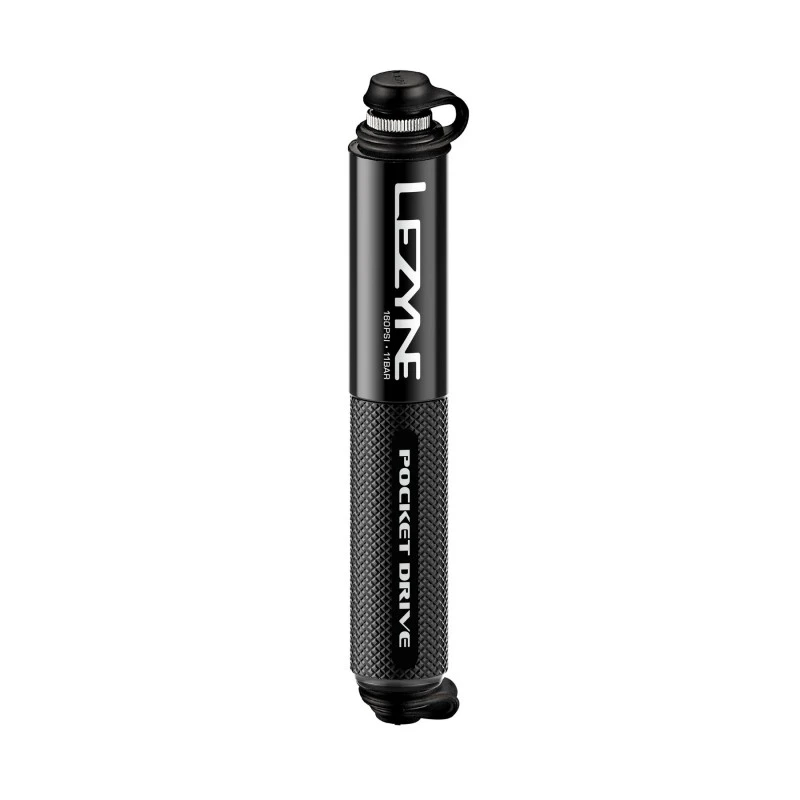 1. Pompa profesionala LEZYNE POCKET DRIVE, 160psi, 11 bari, 140 mm lungime, 79g greutate, neagra