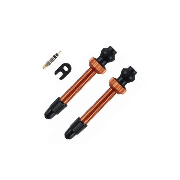 1. Valve tubeless Barbieri, lungime 45 mm, aluminiu, supapa de rezerva inclusa, greutate 8g, portocaliu