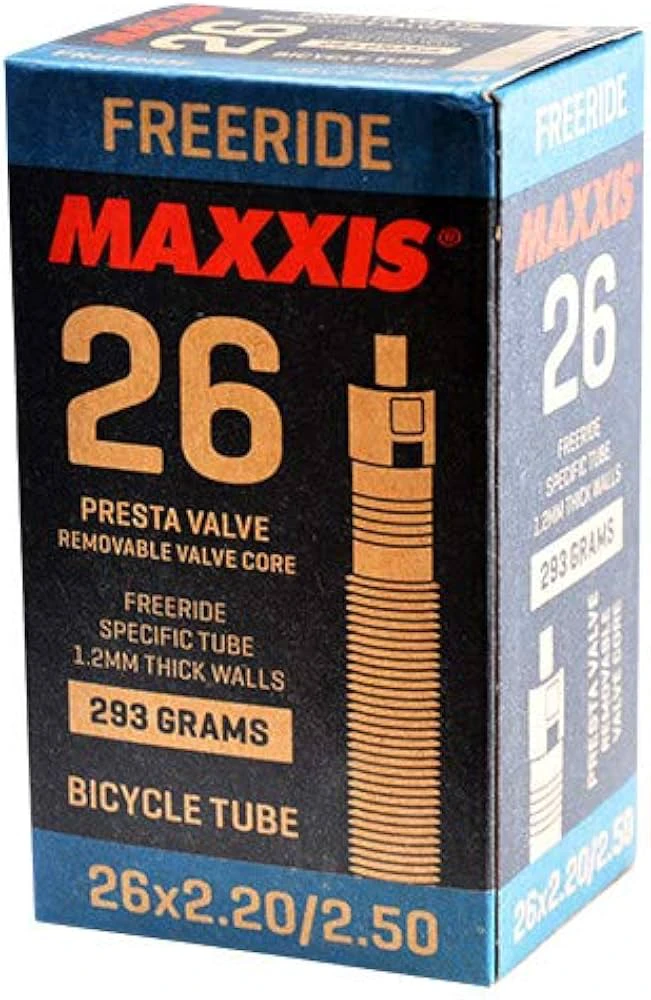 1. Camera bicicleta MAXXIS Tube Freeride 26x2.20/2.50, ventil Presta, fabricat din cauciuc gros de 1,2mm