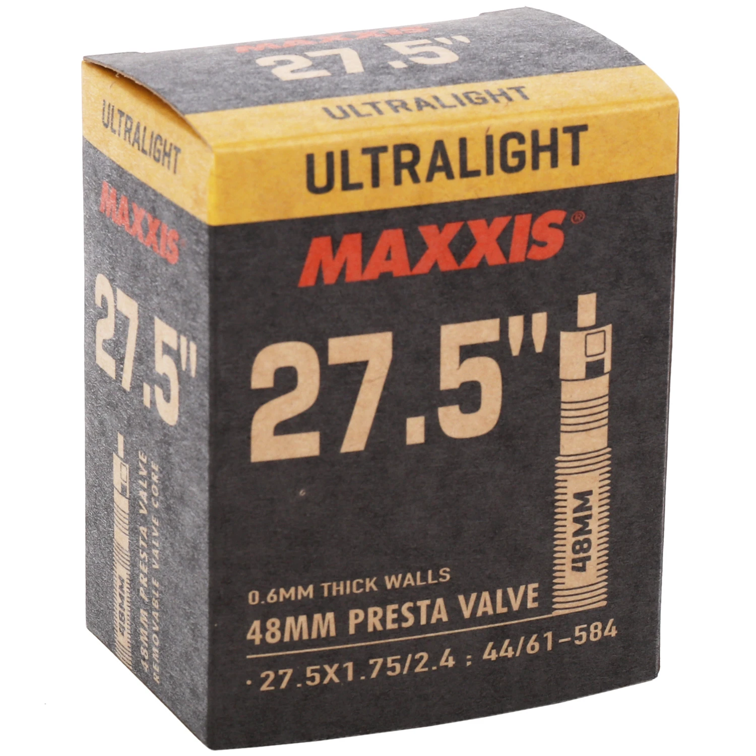 1. Camera roata bicicleta Maxxis Ultralight 27.5 inch, 0.6mm, Presta 48mm, negru