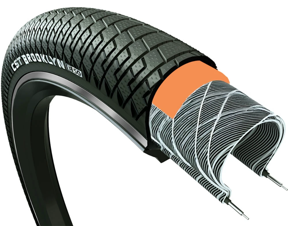 1. Anvelopa cauciuc CST Brooklyn Pro Babboe 26×2.15″ Reflex Clincher, strat antipana 3 mm, compatibila cu biciclete electrice