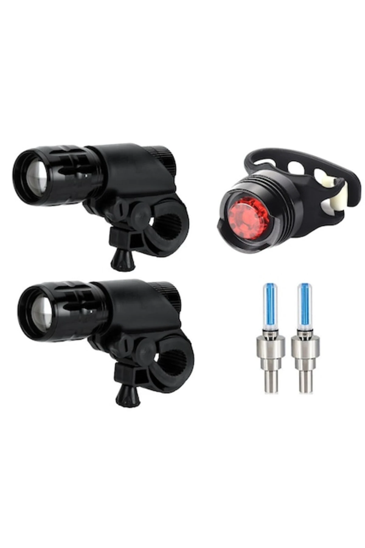 1. Set 5 bucati, doua faruri fata zoom, stop spate ruby, lumini valve, set complet luminare, aluminiu aliaj, negru