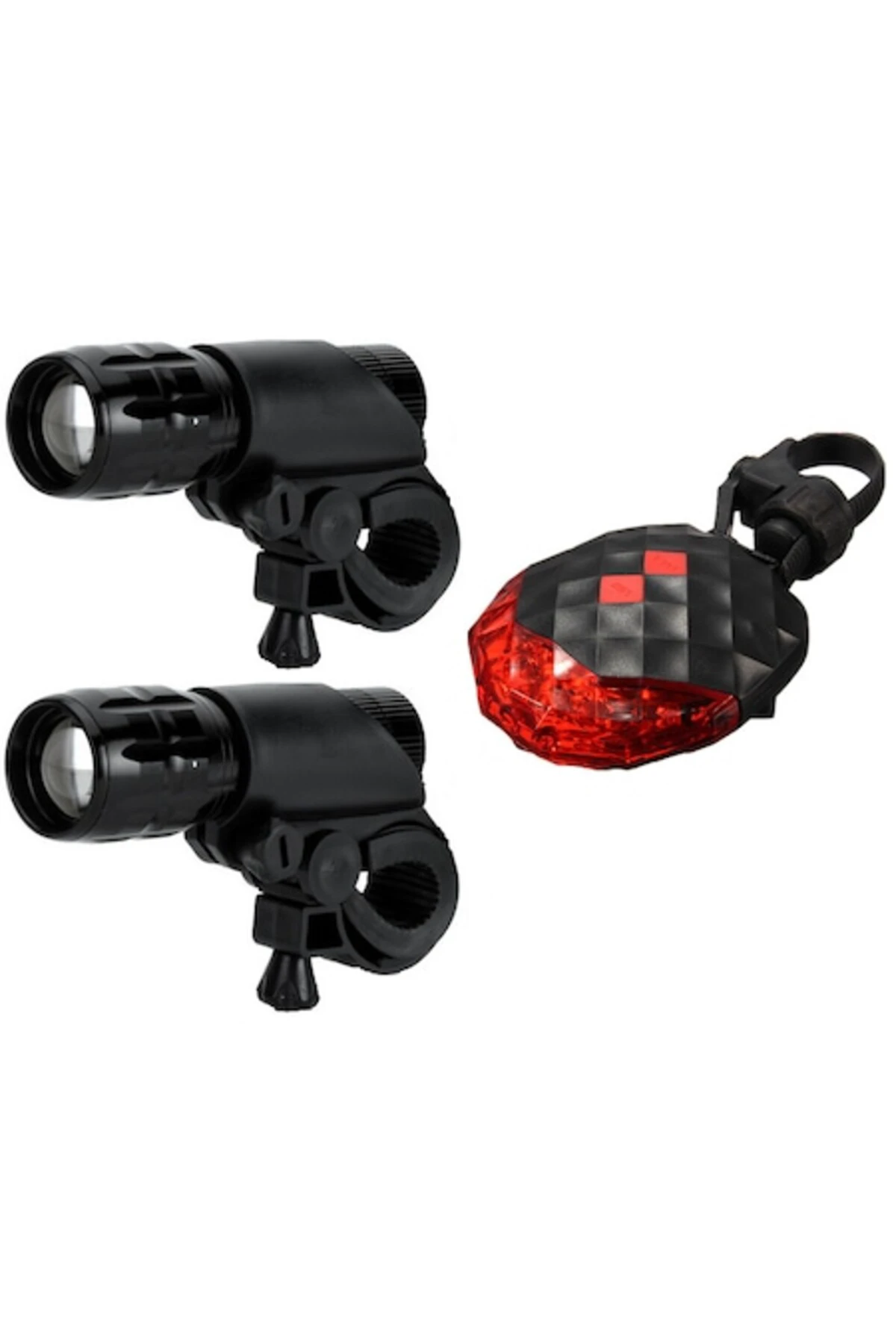 1. Set 3 buc. pentru bicicleta / trotineta, faruri zoom, stop laser 5 led, 3 moduri luminare, negre
