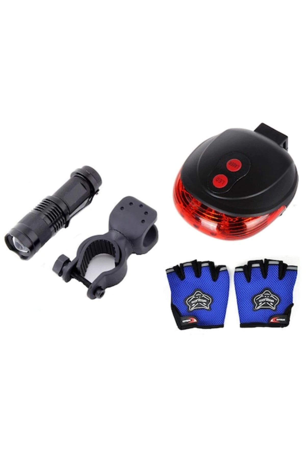 1. Far fata zoom Q5, stop laser, manusi half-fingered, kit ciclism, negru si albastru