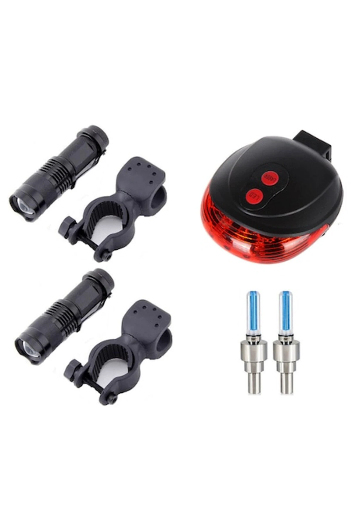1. Set 5 bucati, doua faruri fata cu lupa zoom, stop laser 5 led, lumini valve, set kit complet, negru