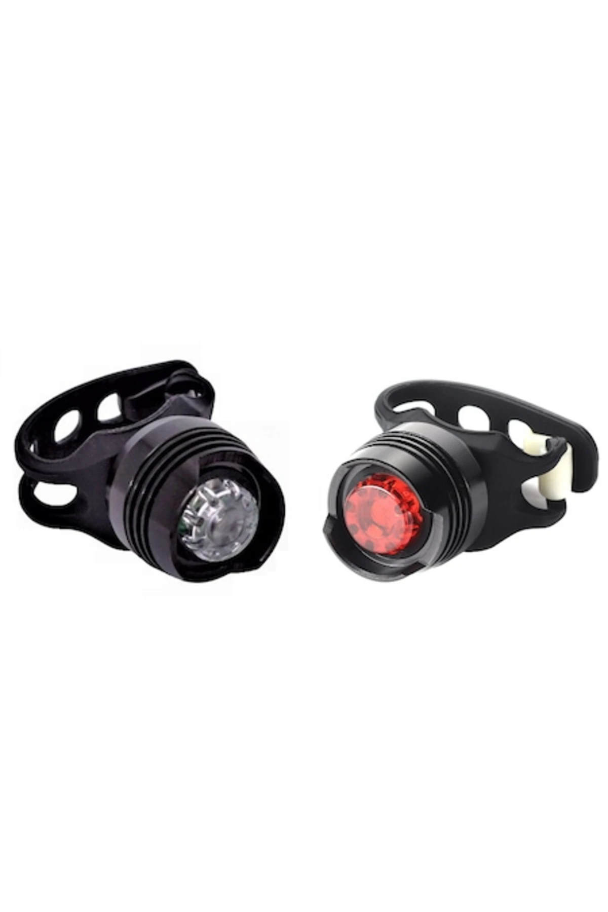 1. Set lumini bicicleta, SINBINTA, Cu 4 baterii, Lumina alba si rosie, IPX5 Rezistent la Apa, 3 Moduri, Apasa On/Off, Usor de asamblat, Nu este usor de spart, Pentru Night Riding, Silicon/Aluminiu, Negru