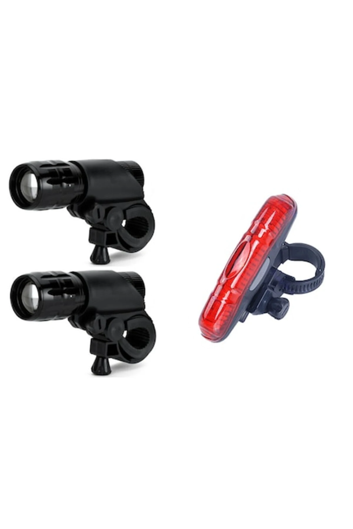 1. Set 3 bucati, doua faruri aliaj cu zoom, stop 5 LED, 3 moduri luminare, negre