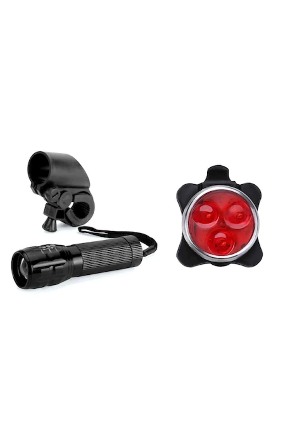 1. Set 2 bucati, Far fata zoom, stop spate 3 led, reincarcabil USB, set lumini, negru