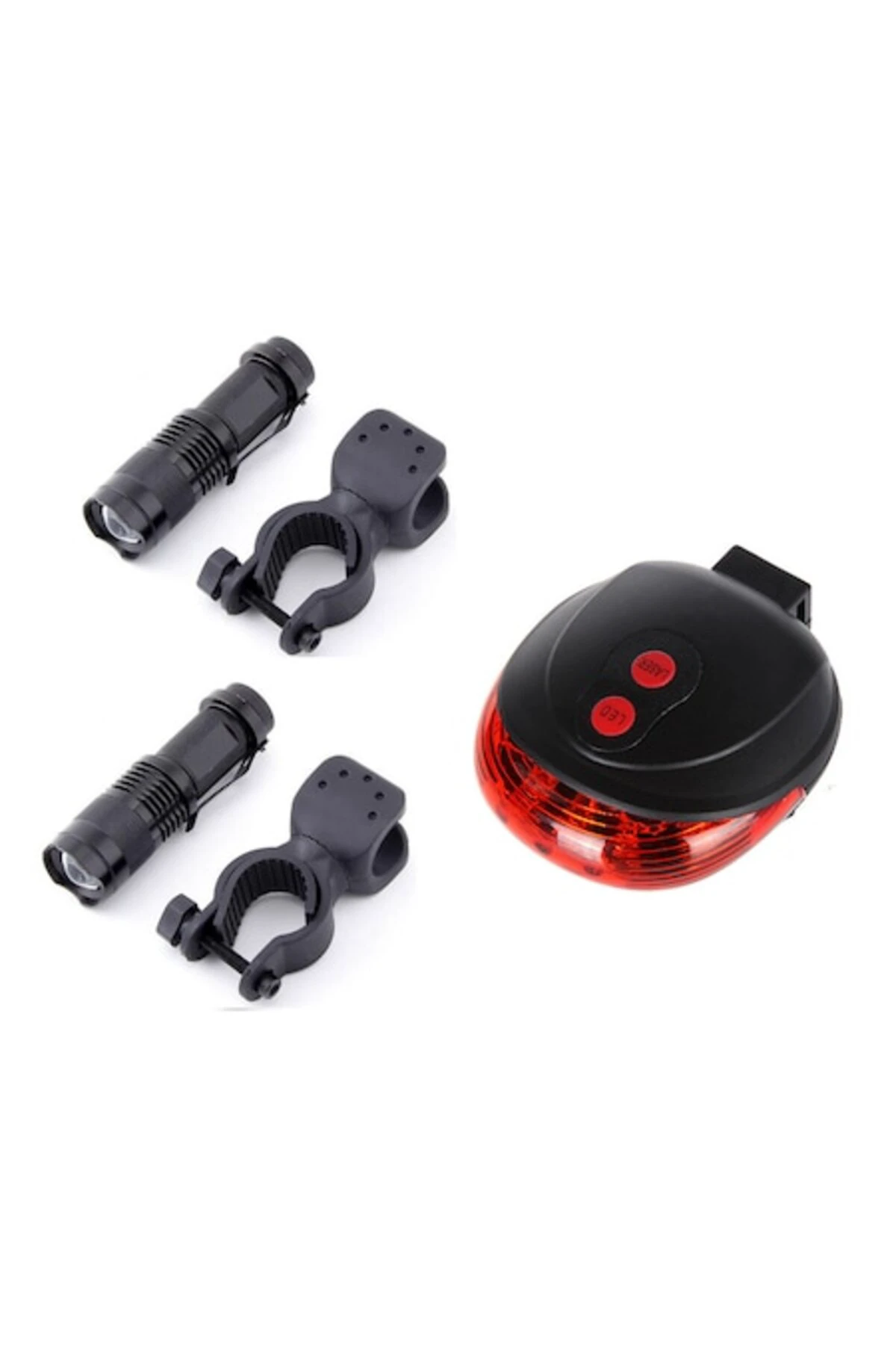 1. Set 3 buc.,faruri fata cu lupa zoom, stop laser 5 led, set lumini, negru
