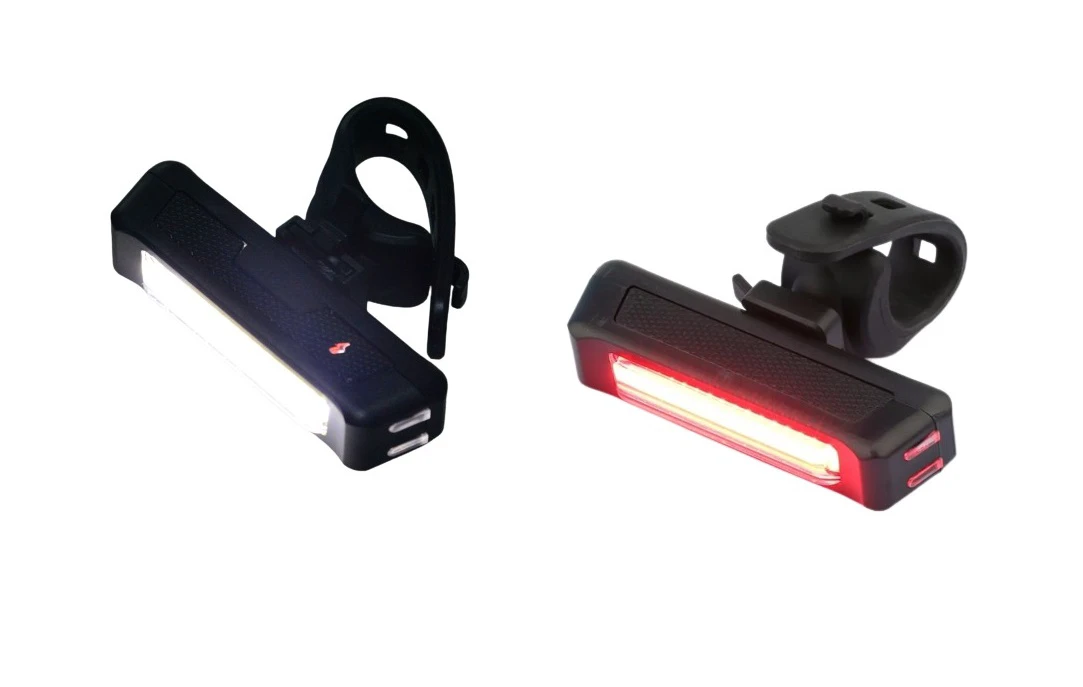 1. Set 2 bucati lumini bicicleta, far si stop comet LED, reincarcabile USB, 6 moduri de luminare, negre